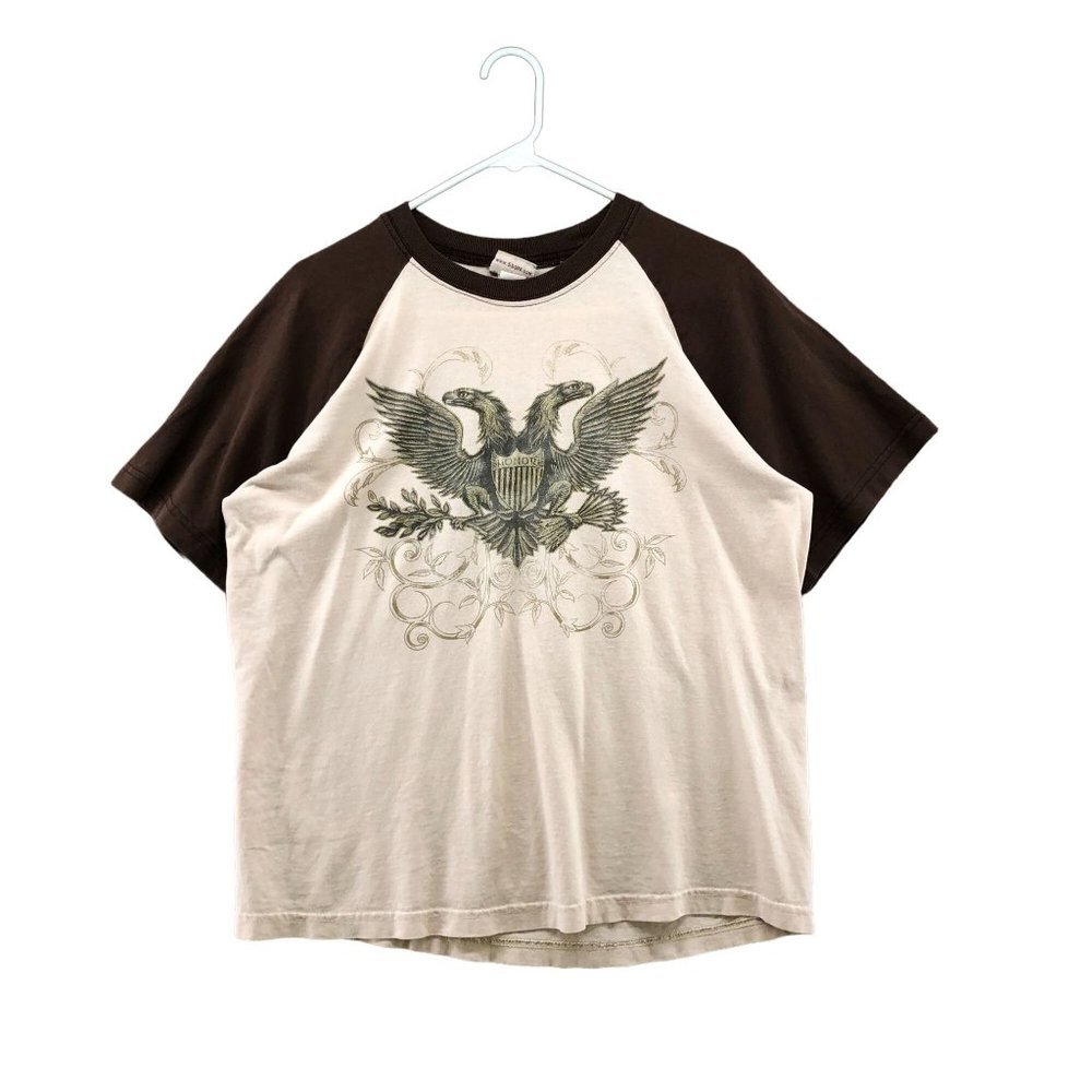 Fifth Sun Mens Patriotic T Shirt Size Large L Cotton Beige‎ Eagle Honor Graphic